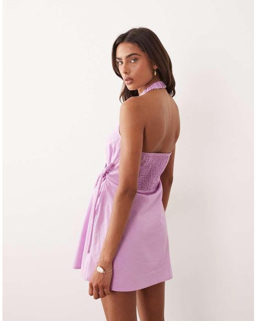 ASOS Pink Cotton Linen Halter Neck Wrap Mini Sundress