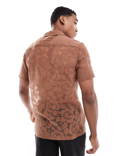 ASOS Brown Short Sleeve Regular Revere Collar Shirt for men