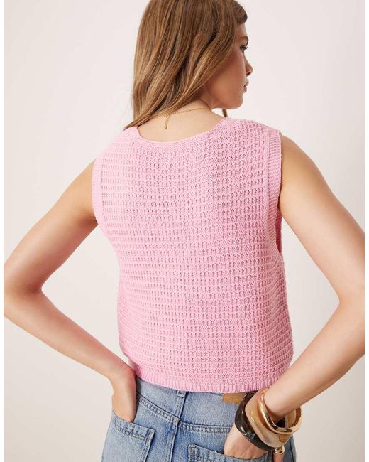 ASOS Gilet Met Steken En Gestrikte Voorkant in het Pink
