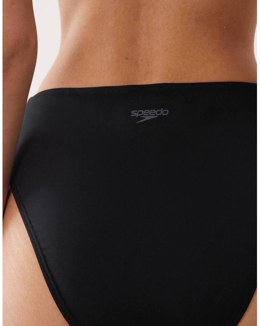 Speedo Black Solid Cheeky High Waist Bikini Bottom