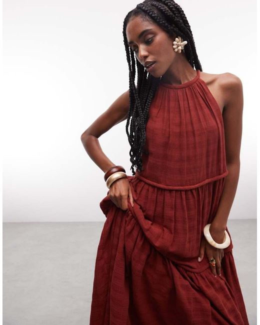 ASOS Red Halter Neck Tie Maxi Sundress With Chunky Binding