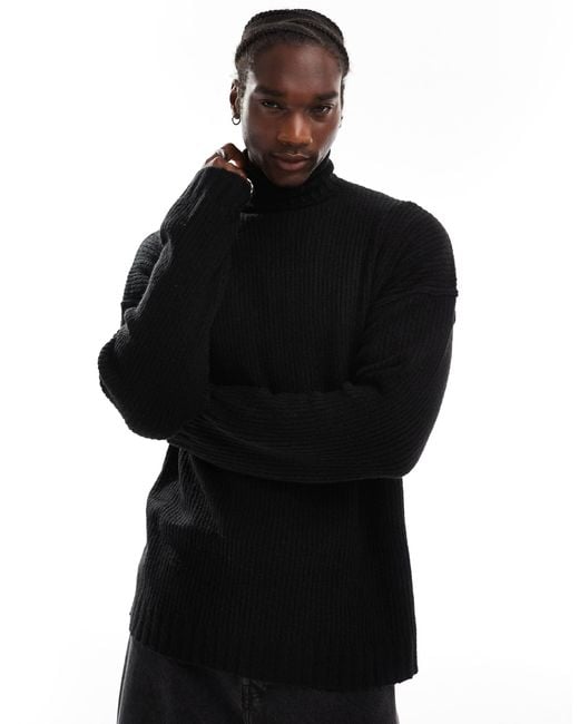 Collusion Black Oversized Heavy Weight Roll Neck Jumper for men