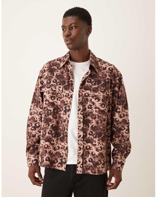 ASOS Brown Oversized Fit Leopard Printed Shirt With Pocket Detail for men