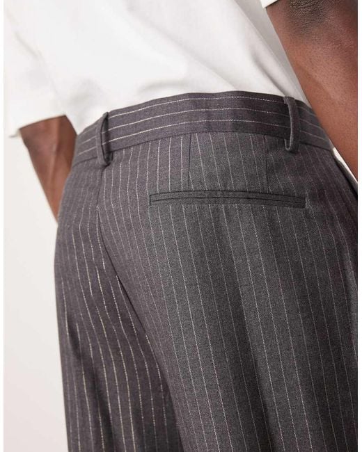 ASOS Gray Smart Wide Leg Metallic Pinstripe Pants for men