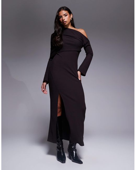 ASOS Blue Off The Shoulder Chunky Fold Over Midi Dress