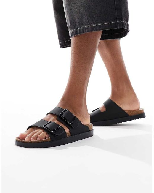 Sandali Neri Con Doppia Fascetta di Pull&Bear in Black da Uomo