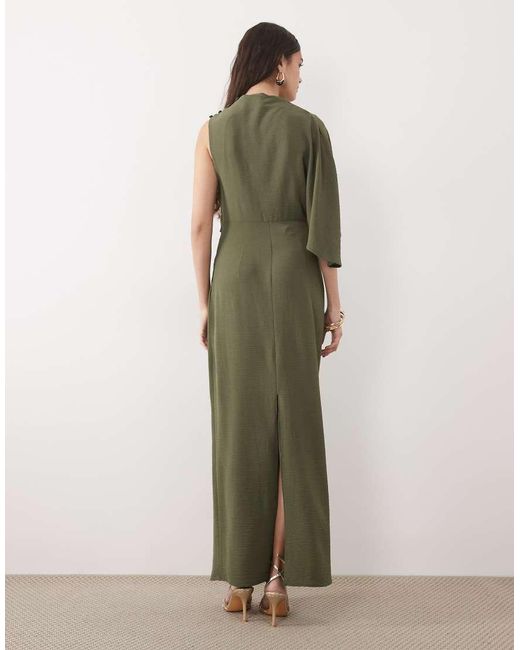 ASOS Green One Sleeve Maxi Dress With Pleat Waist Detail