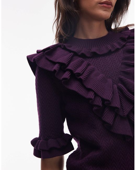 & Other Stories Blue Knit Pointelle Sweater With Ruffles