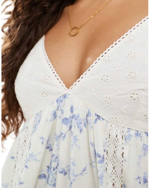 Miss Selfridge White Broderie And Cheesecloth Mix Playsuit