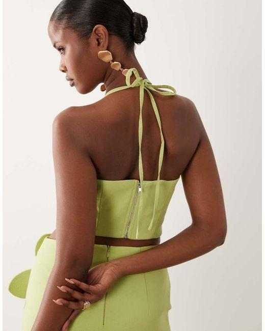 ASOS Green Linen Halter Top With 3d Flower
