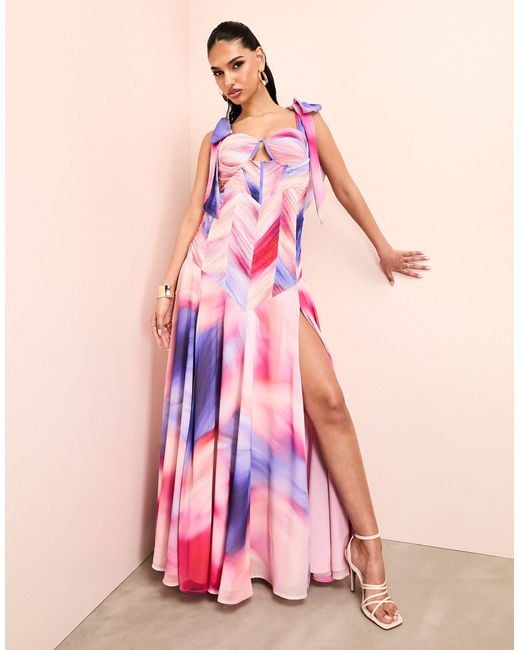 ASOS Pink Chiffon Tie Shoulder Cut-out Maxi Dress