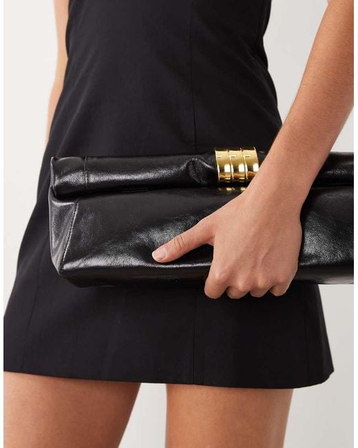 Mango Black Starring Hailey Bieber Roll Over Clutch Bag