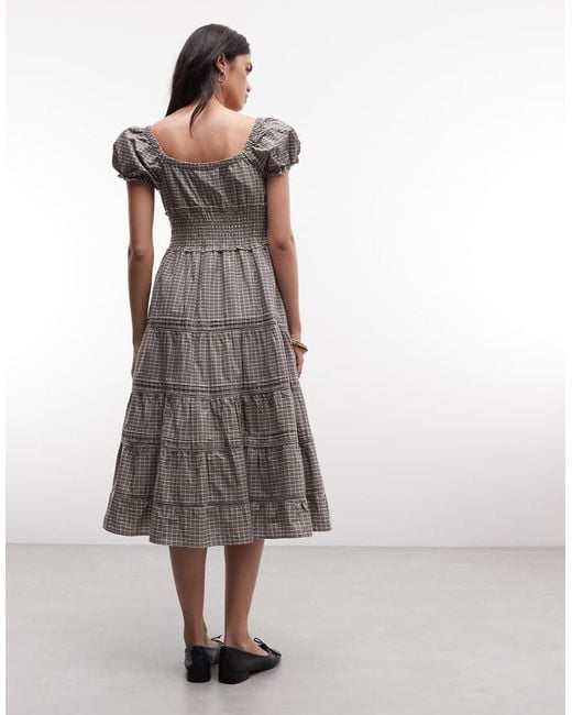 Daisy Street Gray Puff Sleeve Tiered Midaxi Dress With Tie Bust