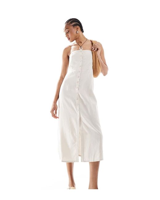 ONLY White Linen Mix Bandeau Midi Dress
