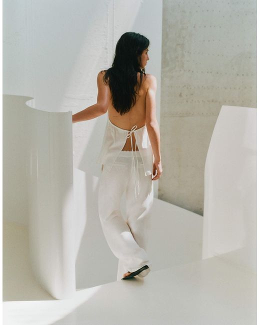 Pull&Bear White 100 % leinen-halstop
