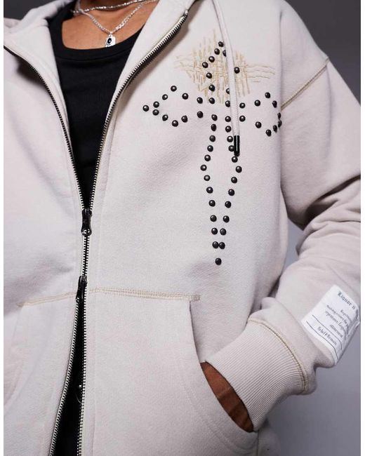 Sudadera Extragrande Con Capucha, Estampado Gráfico Y Cremallera Bidireccional De -Neutro Liquor N Poker de hombre de color Gray