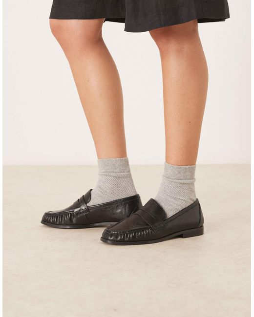 ASOS Black Wide Fit Minnie Ruched Detail Loafer