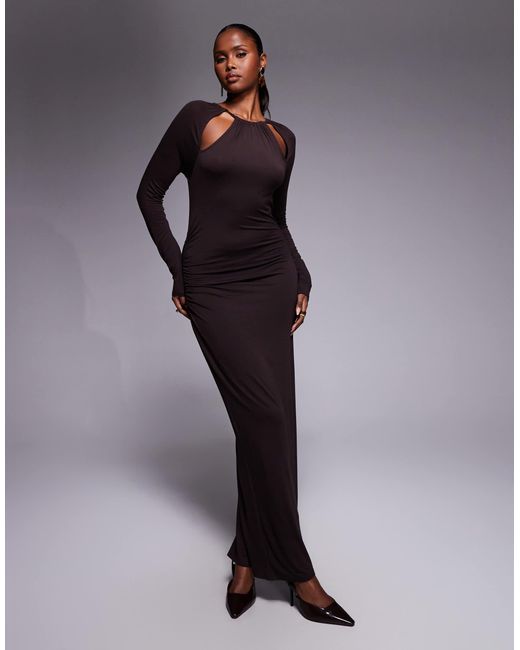 long dresses for women with sleeves Long Pleated Plus-Size Formal Dress with Long Sleeves Rose Gold / 22
