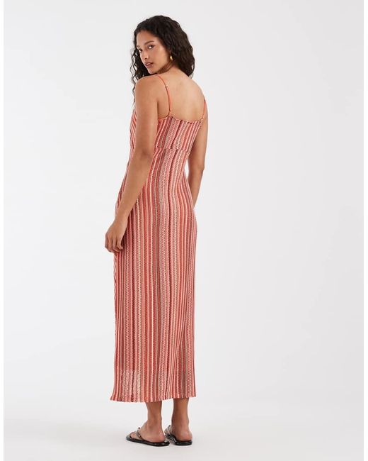 Vero Moda White Chevron Knit Crochet Cami Midi Dress