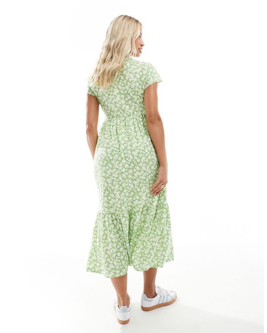 Mama.licious Green Mamalicious Maternity V Neck Midi Dress