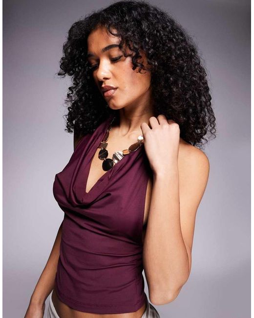 ASOS Purple High Neck Halter Cowl Neck Top