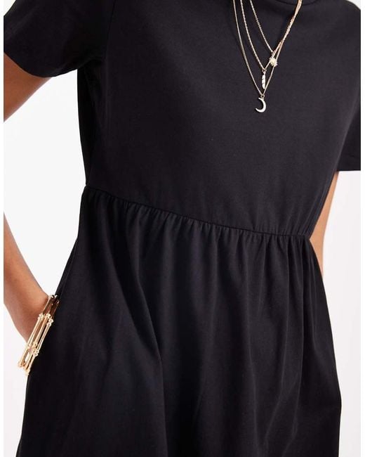 Threadbare Black Short Sleeve Jersey Midi Dress With Drop Waist