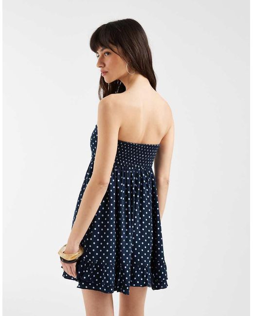 Hollister Blue Bandeau Tie Up Ruffle Babydoll Mini Dress