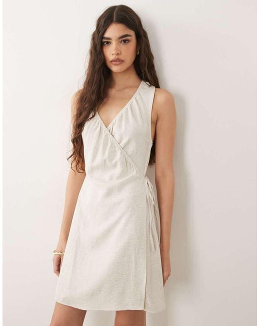 ASOS Natural Linen Blend Halter Wrap Mini Dress