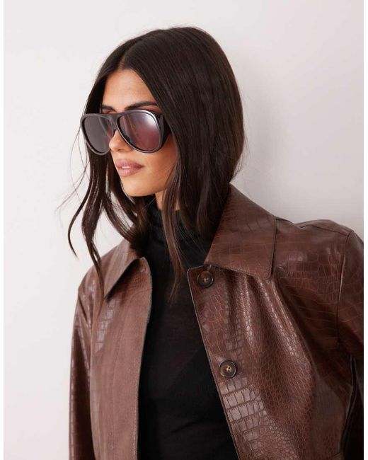 Mango Brown Faux Croc Leather Jacket