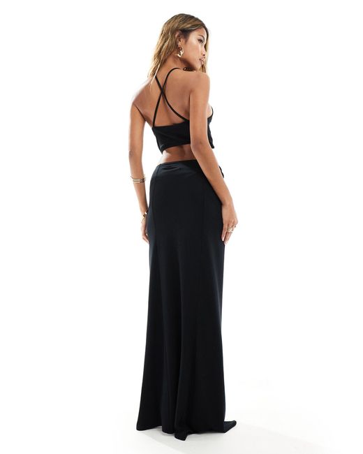 ASOS Black Halter Maxi Dress With Circle Cut Out And Wrap Skirt