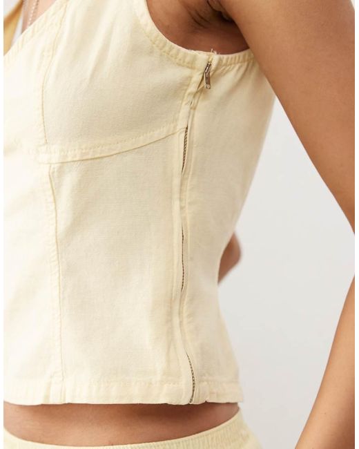 Collusion Natural Linen Look Fitted Sweetheart Neckline Vest Co-ord