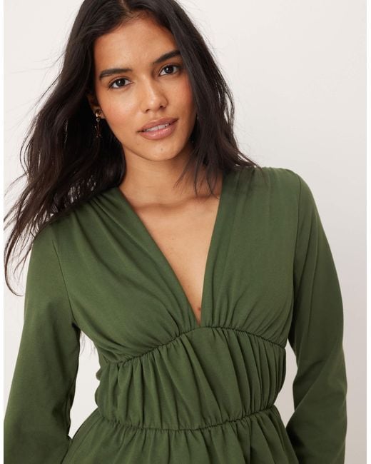 ASOS Green Long Sleeve Tee With Ruffle Detail