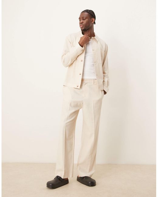 ASOS Natural Cotton Smart Co-Ord Wide Leg Trousers for men
