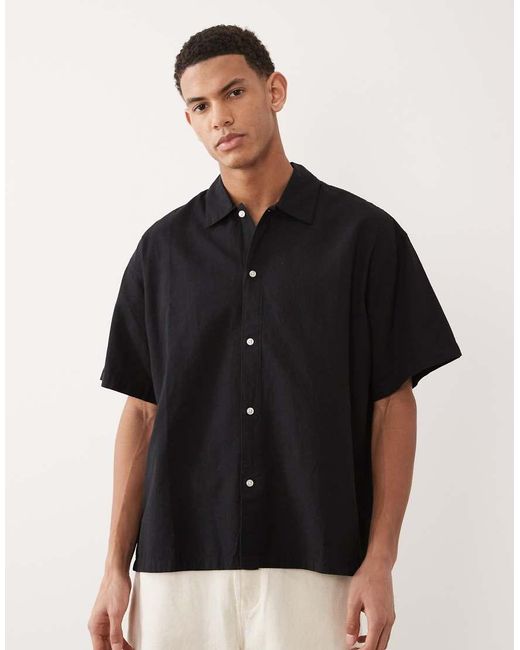 Jack & Jones Black Oversize Short Sleeve Linen Blend Shirt for men
