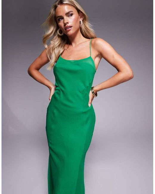ASOS Green Asos Design Petite Mesh Panelled Chiffon Bias Midaxi Dress