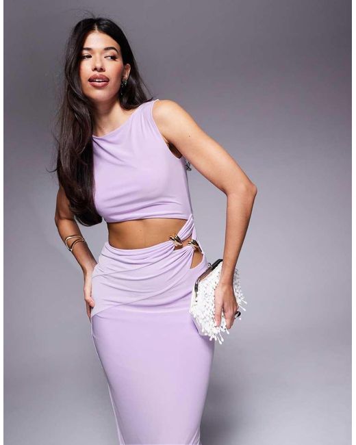 ASOS Purple Sleeveless Cut Out With Hardware Side Detail Maxi Dress