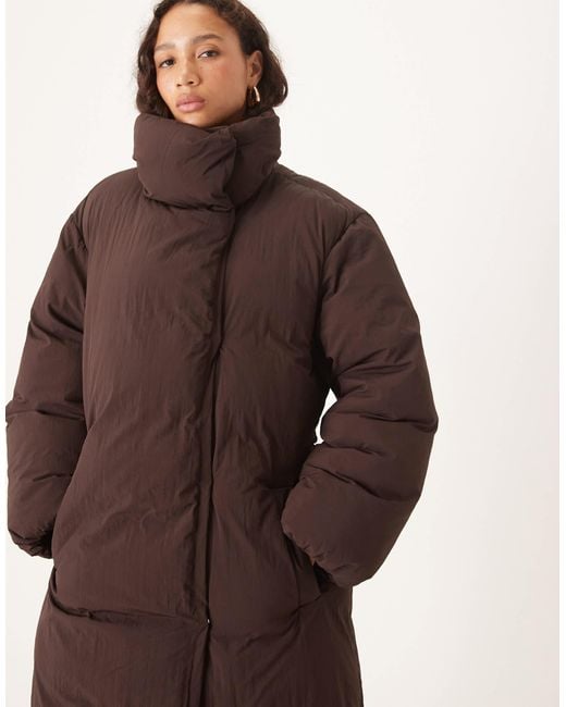 ASOS Women's Brown Funnel Neck Longline Puffer Jacket