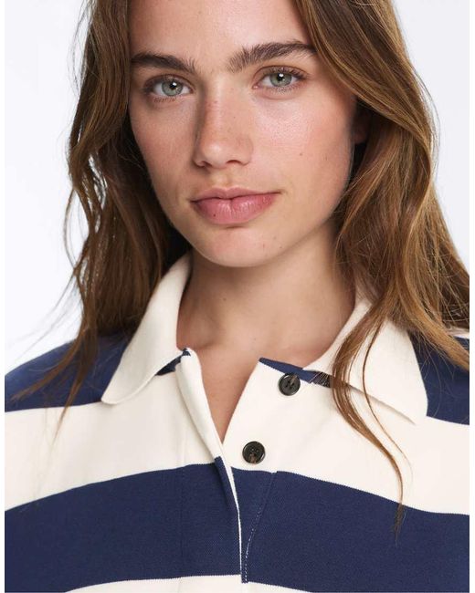 Oysho Blue Jacquard Piqué Polo Shirt