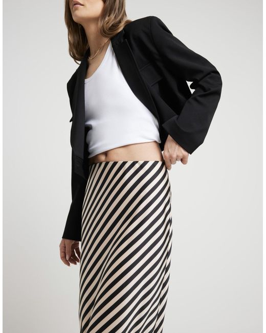 River Island White Satin Stripe Maxi Skirt