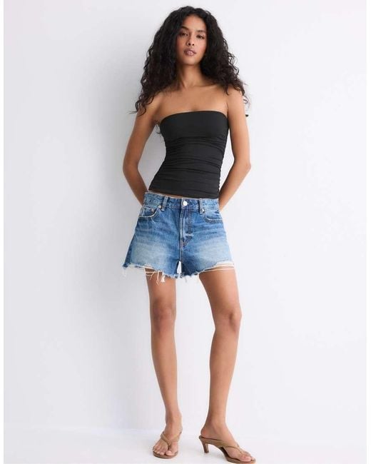 Stradivarius Blue Gathered Bandeau Top