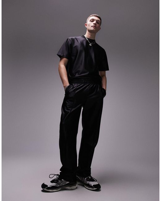 Topman – hochglänzende jogginghose mit geradem schnitt in Black für Herren