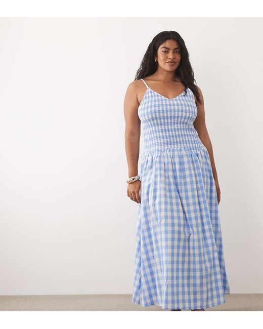 Esmee Curve Blue Shirred Drop Waist Maxi Beach Dress