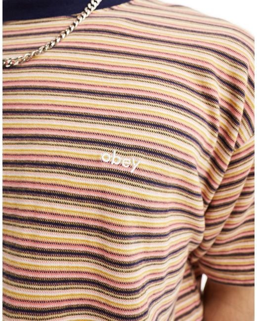 Obey Orange Stripe Short Sleeve T-shirt With Ringer Detail for men