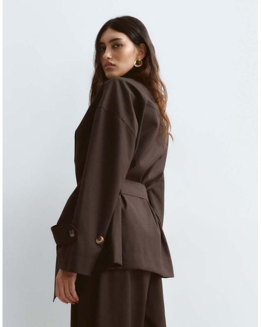 ARRANGE Brown Funnel Neck Belted Jacket Co-Ord