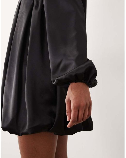 Gina Tricot Black Long Sleeve Sweatheart Neck Bubble Mini Dress