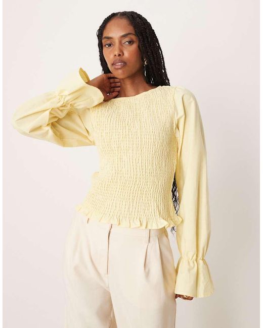 ASOS Natural Linen Blend Shirred Blouse