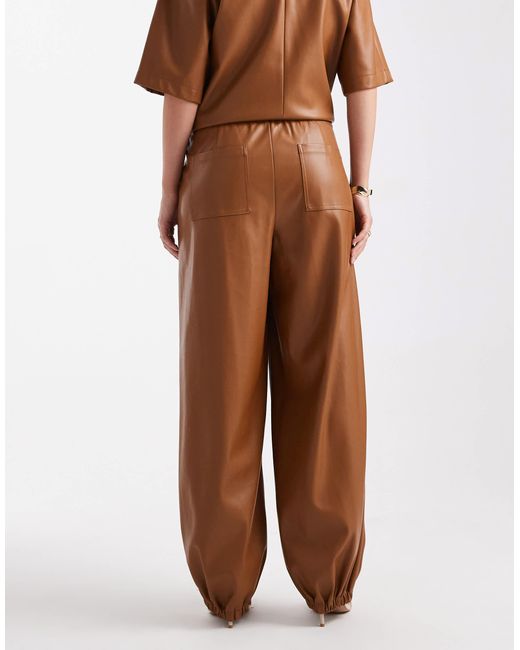 ASOS Brown Faux Leather Barrel Leg Pull On Trousers Co-ord