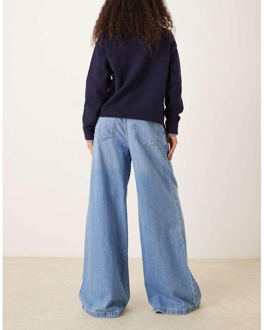 Mango Blue Pleat Front Fluid Straight Leg Jean