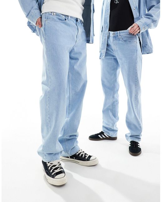 Calvin Klein Blue – gerade unisex-jeans im 90er-stil mit heller waschung, kombiteil, exklusiv bei asos