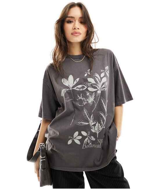 Camiseta gris carbón lavado extragrande con estampado gráfico "new york botanical" ASOS de color Gray